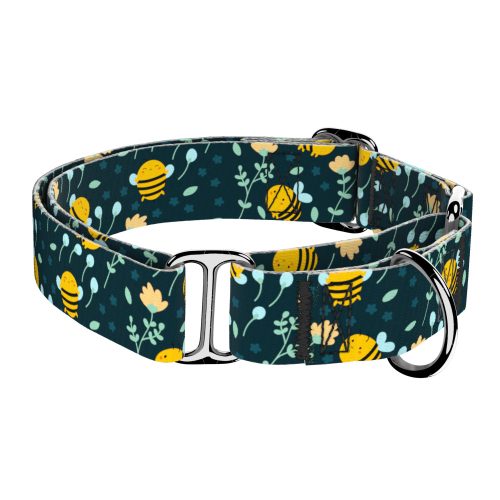 Méhecske mintás, kék - Kutya Félfojtó Nyakörv - Martingale  -  Cute Kawaii Bees Blue - april & june