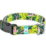 Monstera levelek rózsaszín alapon - Kutya Nyakörv - april & june