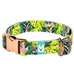 Monstera levelek rózsaszín alapon - Kutya Nyakörv - april & june