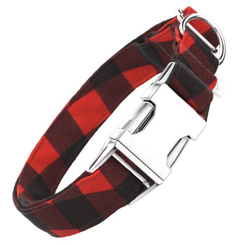 Piros és Fekete Kockás Kutya Nyakörv - Red and Black Tartan - april & june