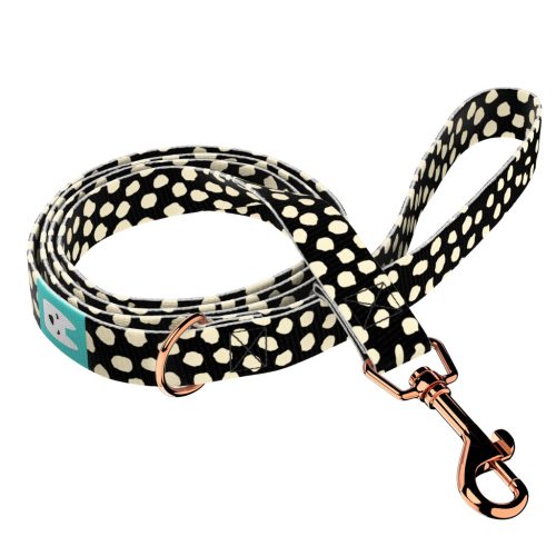 Bézs foltok fekete alapon - Kutya Póráz - Beige dots on black - april & june