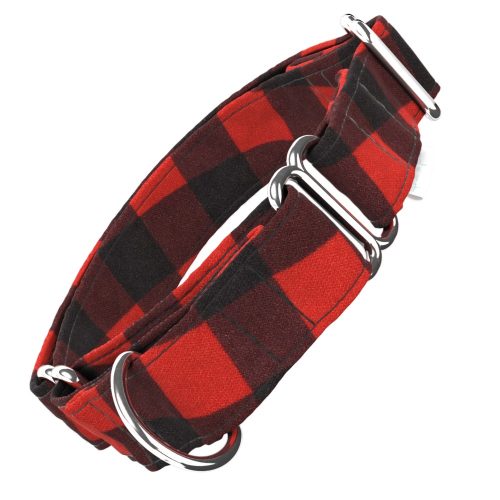 Piros és Fekete Kockás Félfojtó Kutya Nyakörv - Red and Black Tartan - april & june